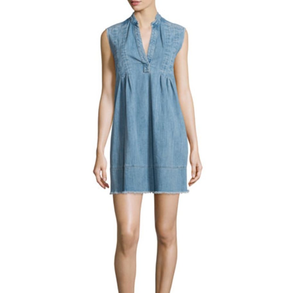 Current/Elliott The Sleeveless Tuck-Pleated Denim Dress, Mid-Day